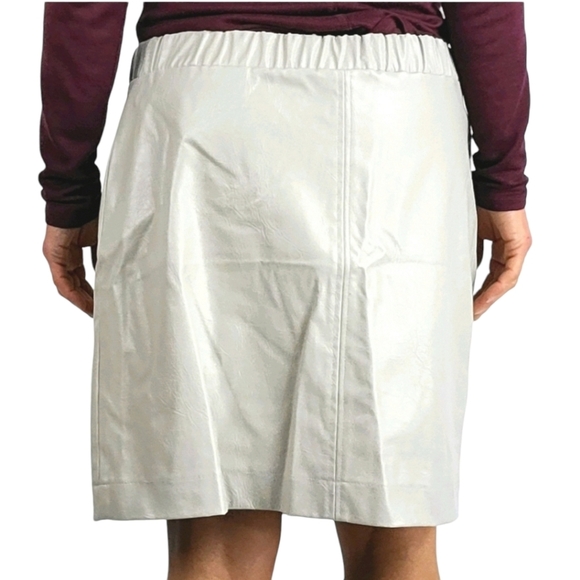 Topshop Faux Leather Midi Skirt Size 12 Grey Elastic Waist - Picture 4 of 6